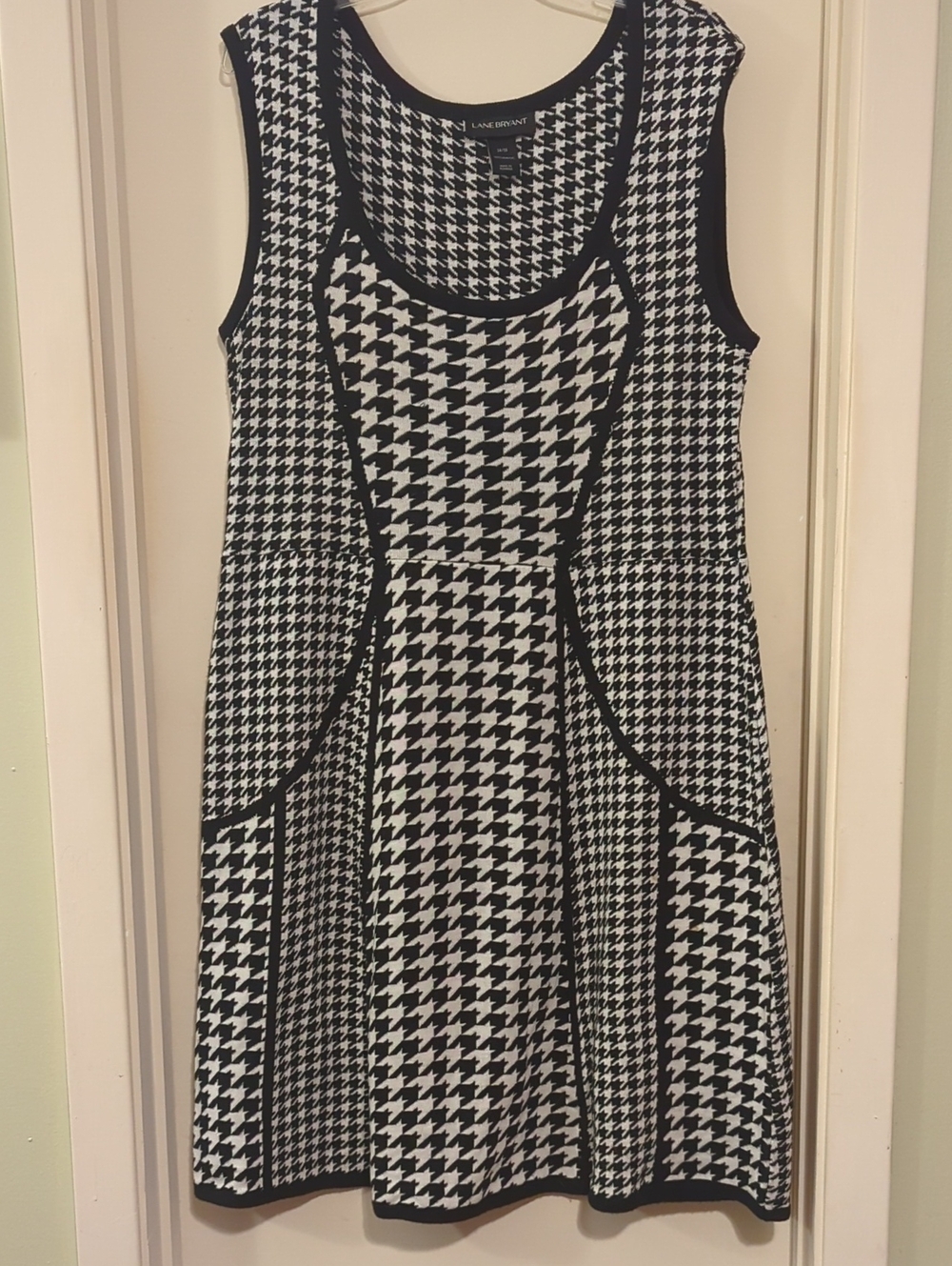 Lane Bryant Black & White Houndstooth Fit-and-Flare Midi Dress